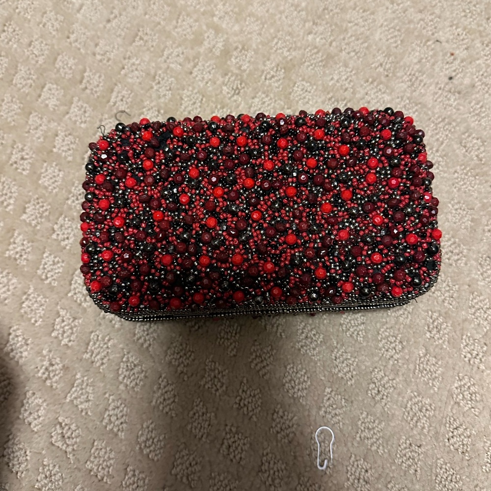 Zara Red and Black Beaded Clutch